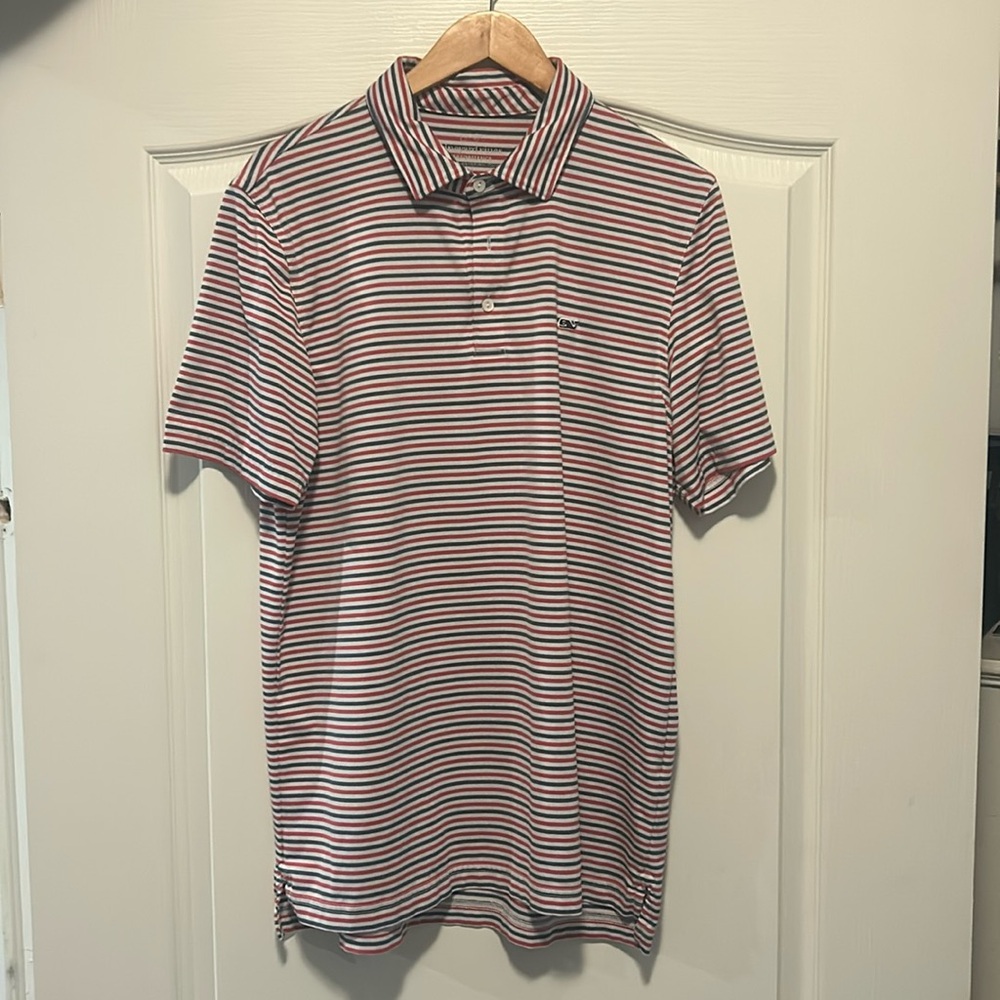 Vineyard Vines - Sankaty Polo - Size M - Red/White/Blue Striped
